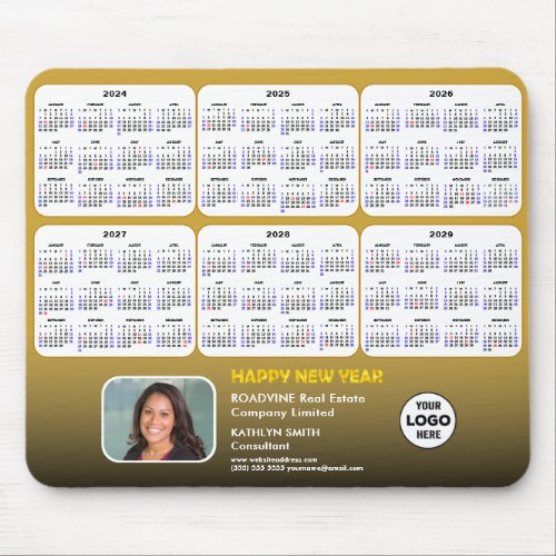 2024 _ 2029 Calendar Corporate Logo Photo on Gold Mouse Pad