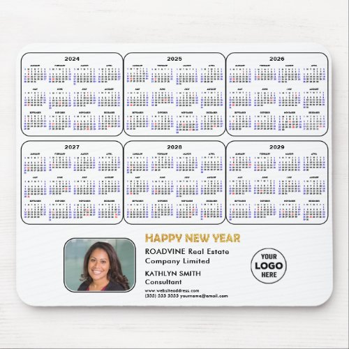 2024 _ 2029 Calendar Corporate Logo Photo on White Mouse Pad