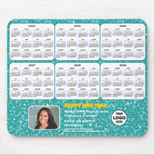 2024 - 2029 Calendar Corporate Photo Green Glitter Mouse Pad