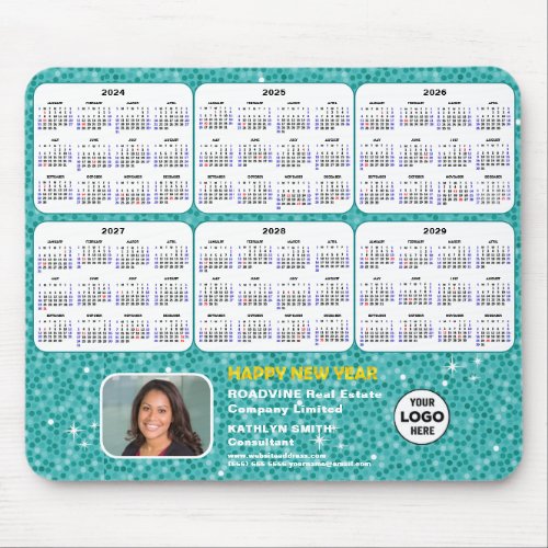2024 _ 2029 Calendar Corporate Photo Green Glitter Mouse Pad
