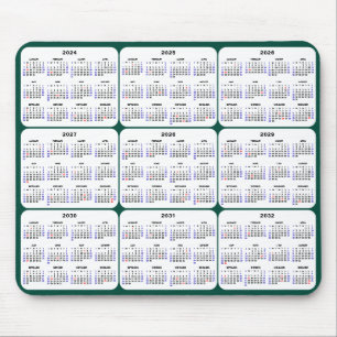 2024 - 2032 Calendar with US Holidays Dark Green Mouse Pad