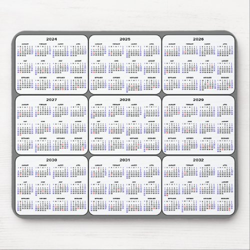 2024 _ 2032 Calendar with US Holidays on Gray Mouse Pad