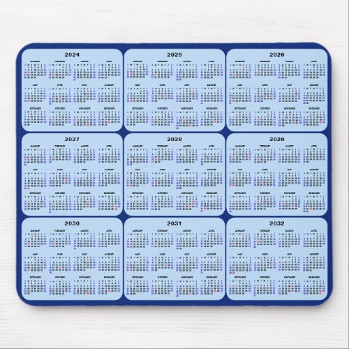 2024 _ 2032 Calendar with US Holidays on Navy Blue Mouse Pad