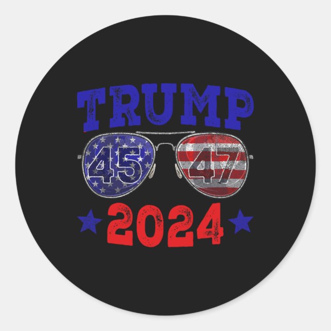 2024 45 47 American Flag Sungles Trump 2024  Classic Round Sticker (Front)