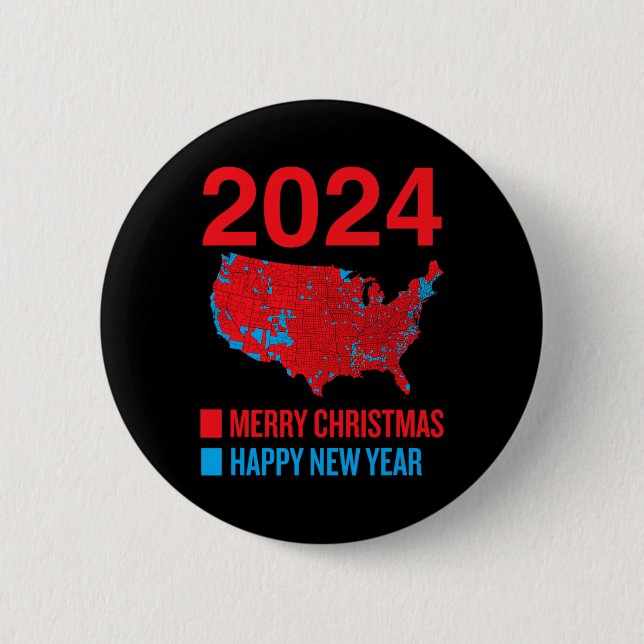 2024 Accurate Election Map Merry Christmas Happy N Button (Front)