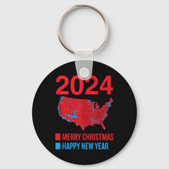 2024 Accurate Election Map Merry Christmas Happy N Keychain (Front)