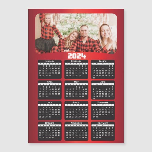 2024 _ Add Your Photo _ Red Photo Magnet Calendar