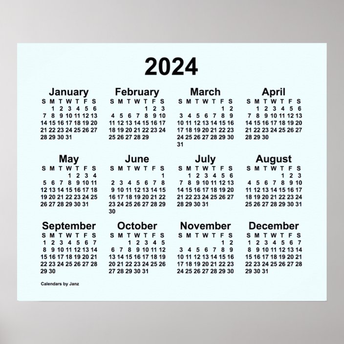 2024 Alice Blue Wall Calendar by Janz Poster | Zazzle.com