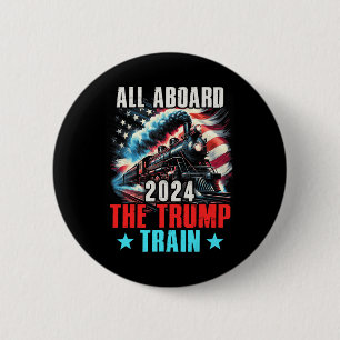 2024 All Aboard The Trump Train Us American Flag  Button