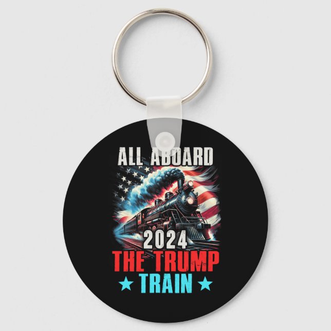 2024 All Aboard The Trump Train Us American Flag  Keychain (Front)