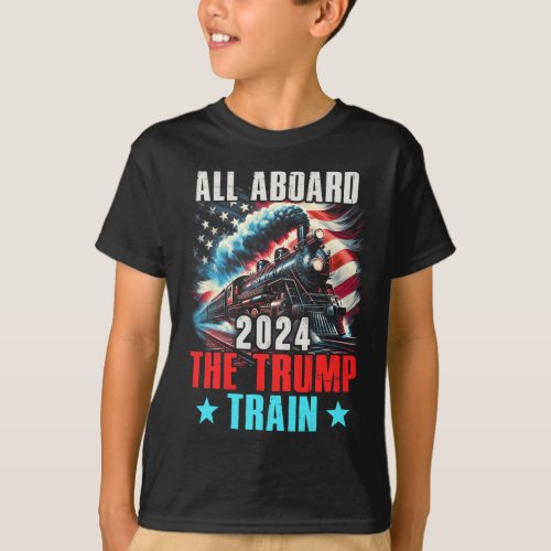 2024 All Aboard The Trump Train Us American Flag  T_Shirt