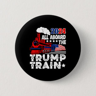 2024 All Aboard The Trump Train Usa American Flag Button