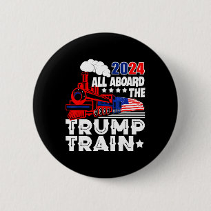 2024 All Aboard The Trump Train Usa American Flag Button