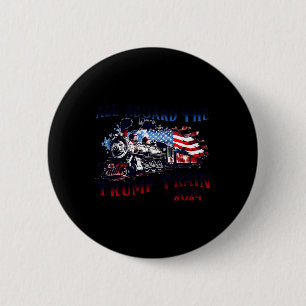 2024 All Aboard The Trump Train Usa American Flag Button