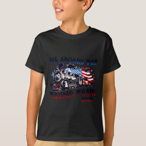 2024 All Aboard The Trump Train Usa American Flag  T_Shirt