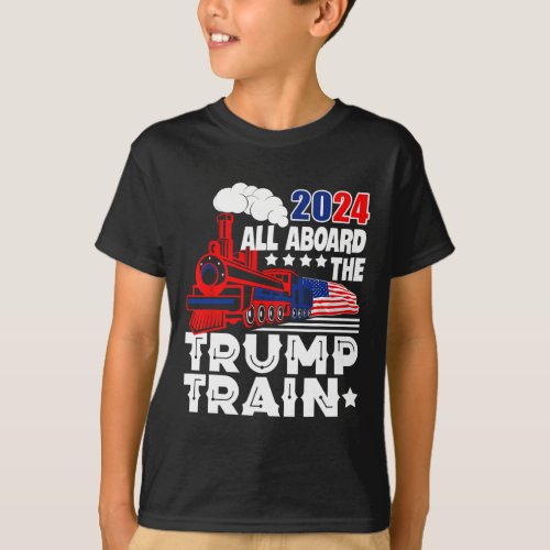 2024 All Aboard The Trump Train Usa American Flag  T_Shirt