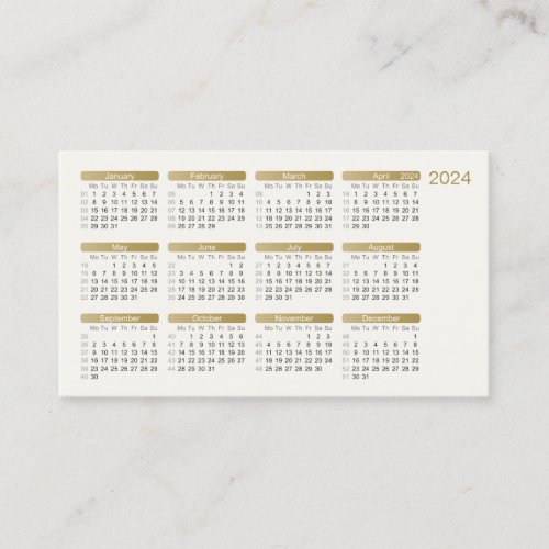 2024 Antique Gold Mini Calendar Business Card