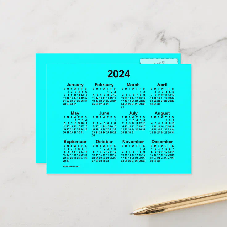 2024 Aqua Mini Calendar by Janz Postcard Zazzle