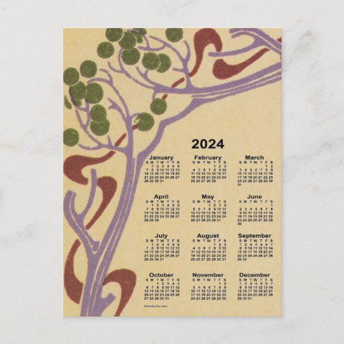 2024 Art Nouveau Mini Calendar by Janz Holiday Postcard