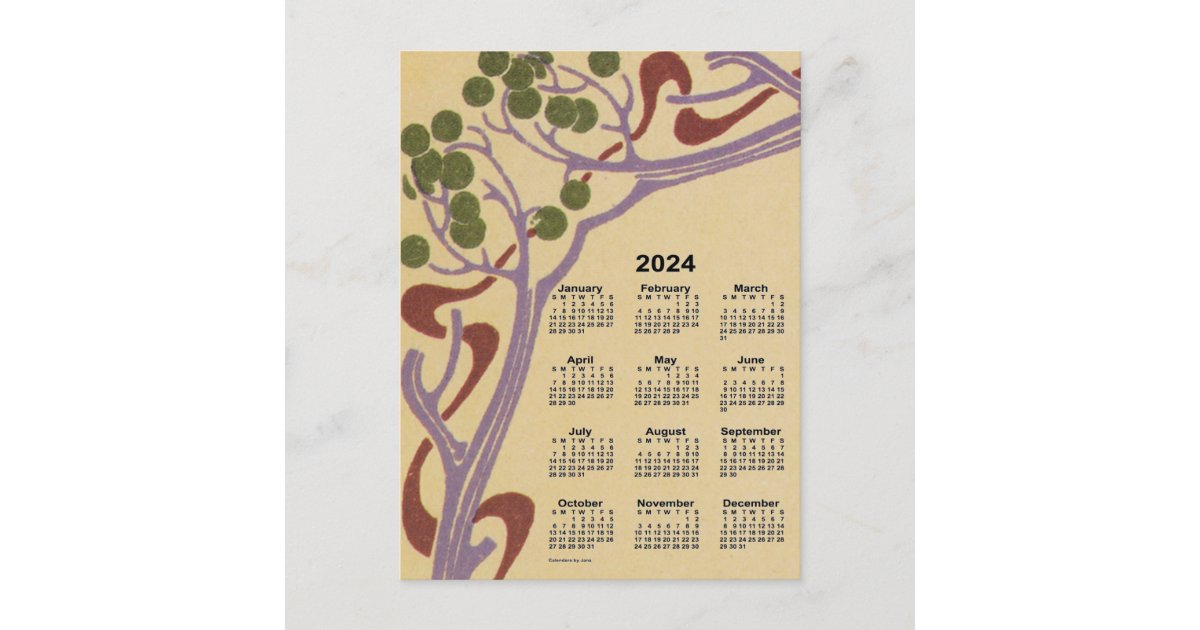 2024 Art Nouveau Mini Calendar by Janz Holiday Postcard Zazzle