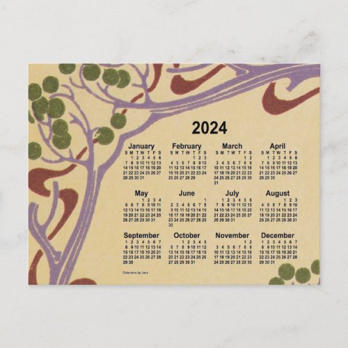 2024 Art Nouveau Mini Calendar by Janz Holiday Postcard