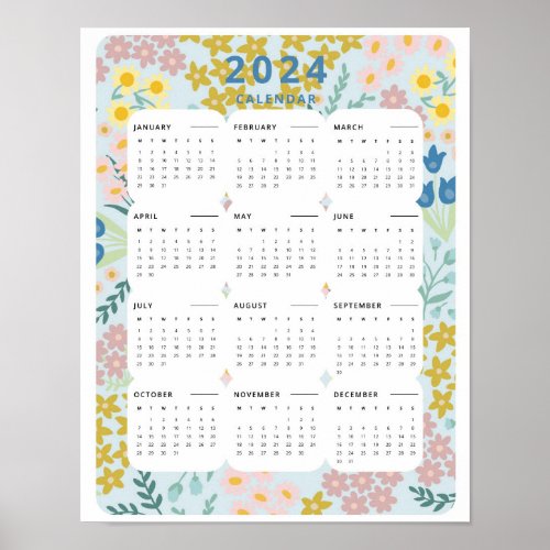 2024 At A Glance Calendar Floral Office Decor