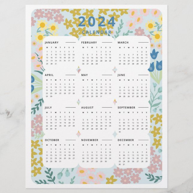 2024 At A Glance Calendar Floral Office Decor Flyer (Front)