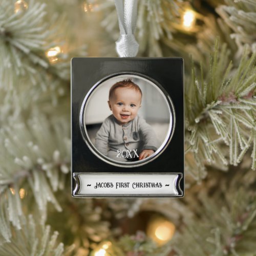 2024 Babys First Christmas Photo Silver Plated Banner Ornament