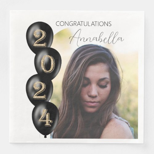 2024 Balloons and Photo Graduation Party Paper Dinner Napkins