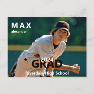 2024 Baseball Photo Graduation Announcement II Postcard
