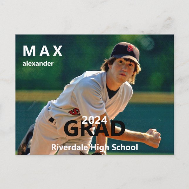 2024 Baseball Photo Graduation Announcement II Postcard (Front)