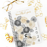 2024 Beautiful Year Chickadee Monthly Planner<br><div class="desc">This gorgeous 2024 Monthly Planner showcases an elegant illustration of flowers and chickadees in black, white, and gold, providing a timeless design suitable for any year. With a sophisticated aesthetic, this non-dated planner allows for flexible use, making it a practical tool to keep your weekly, monthly, and yearly schedule on...</div>