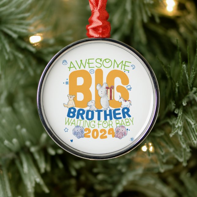 2024 Big Brother Waiting for Baby Metal Ornament (Tree)