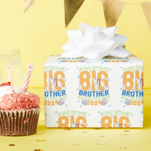 2024 Big Brother Waiting for Baby Wrapping Paper (Birthday Party)