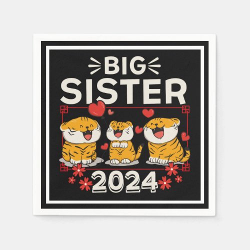 2024 Big Sister Tiger Love Hearts Napkins