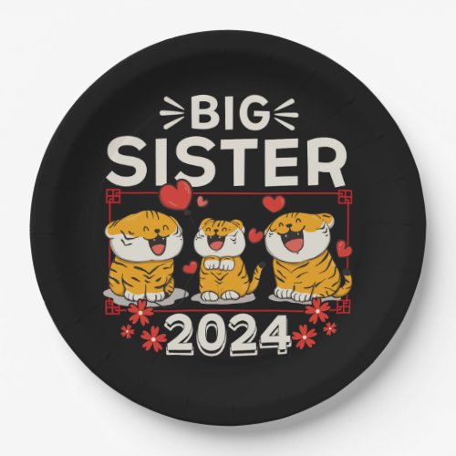 2024 Big Sister Tiger Love Hearts Paper Plates