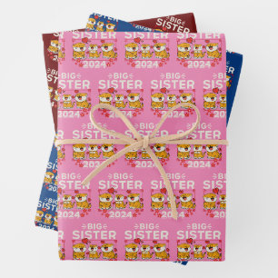 2024 Big Sister Tiger Love Hearts Wrapping Paper Sheets