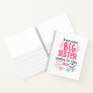 2024 Big Sister Waiting for New Baby Sibling Notebook