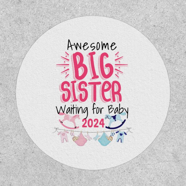 2024 Big Sister Waiting for New Baby Sibling Patch (Front)