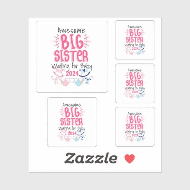 2024 Big Sister Waiting for New Baby Sibling Sticker (Sheet)