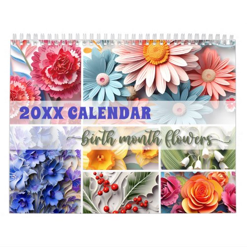 2024 Birth Month Flowers Calendar Paper Art Floral