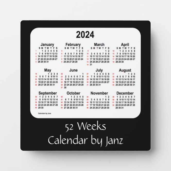 2024 Black 52 Weeks Calendar by Janz Plaque | Zazzle.com