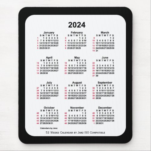 2024 Black 52 Weeks ISO Calendar by Janz Two Tone Mouse Pad