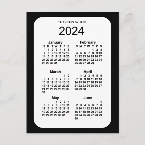 2024 Black 6 Month Mini Calendar by Janz Postcard