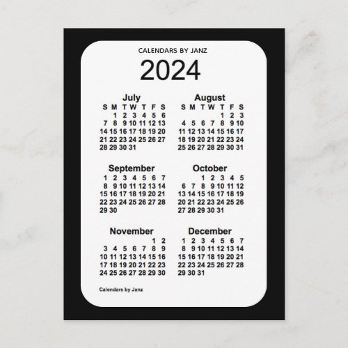 2024 Black 6 Month Mini Calendar by Janz Postcard