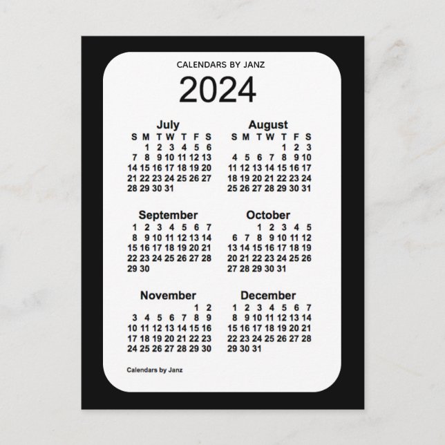 2024 Black 6 Month Mini Calendar by Janz Postcard (Front)