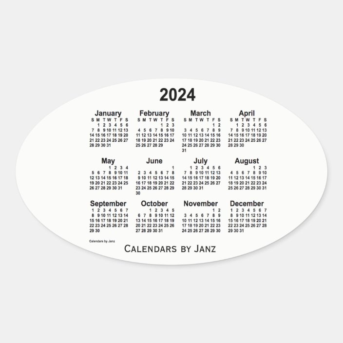 2024 Black and White Calendar by Janz Oval Sticker | Zazzle.com