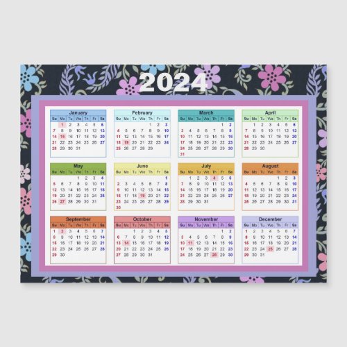 2024 Black Floral Magnetic Calendar