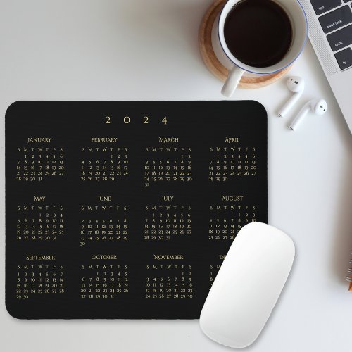 2024 Black Gold Full Year Calendar Home Office Mouse Pad