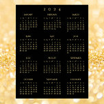 2024 Black Gold Full Year Home Office Calendar Poster<br><div class="desc">Custom,  beautiful elegant faux gold script typography on black,  2024 full year,  home room office decor,  vertical yearly wall calendar poster. Makes a great custom gift for friends,  family,  peers,  co-workers,  for holidays,  christmas,  new years.</div>